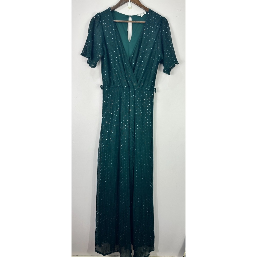 Baltic Born Dress Womens Large Green Abigail Maxi Sparkle Sheer Fairy WhimsiGoth